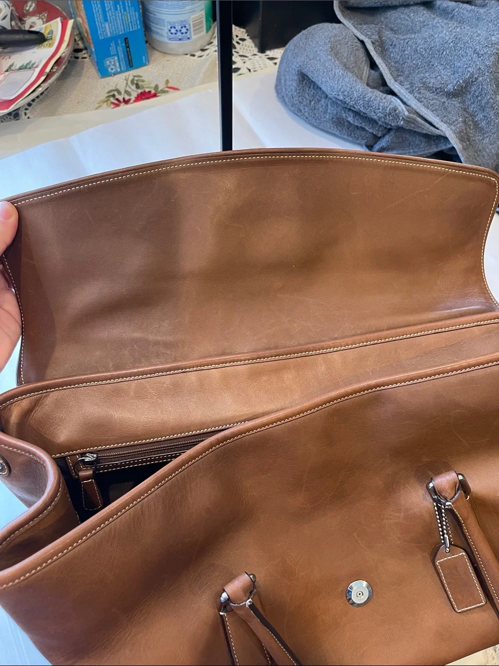Coach LG Burnished Caramel Tan Leather Soho Buckle Flap Tote Bag Purse Satchel